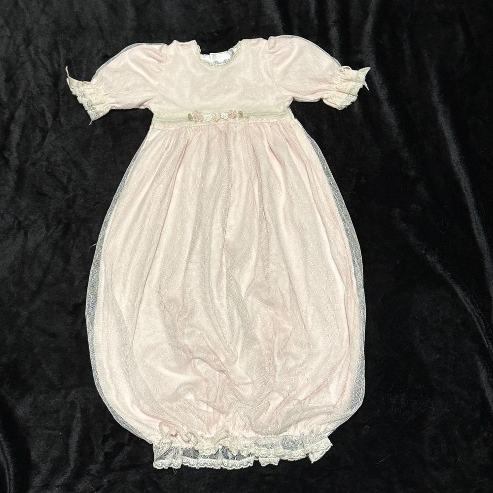 Vintage Baby Beau & Belle Dress Light Pink With Cream Lace Overlay Size 6-9 mos